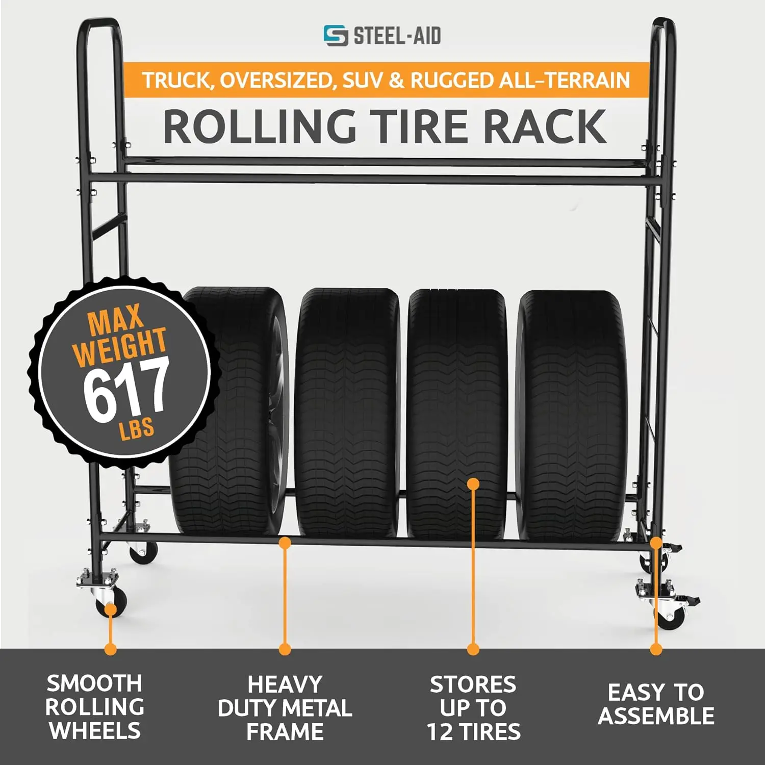 Tire Storage Rack - Rolling Tire Rack for Garage - Indoor