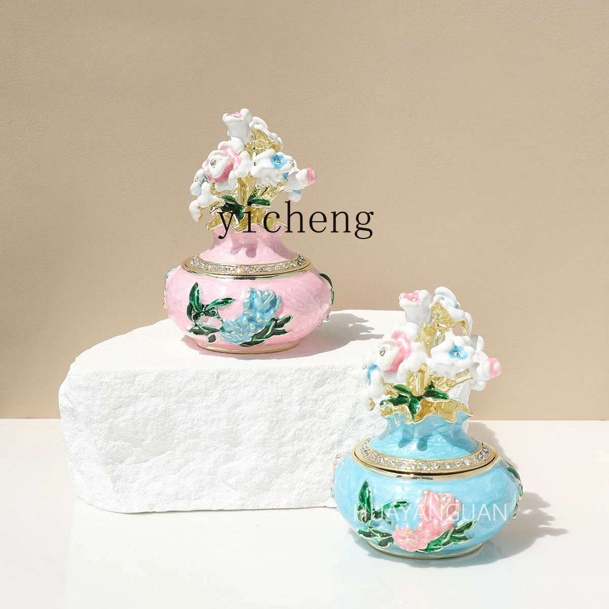 LSL Enamel Color Flower Jewelry Home Decoration Accessories Ring Necklace Storage Box