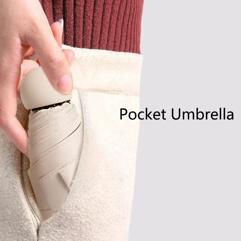 Folding Travel Umbrella 6 Ribs Lightweight Compact Pocket Umbrella Windproof Rainproof with Capsule Storage for Daily Life