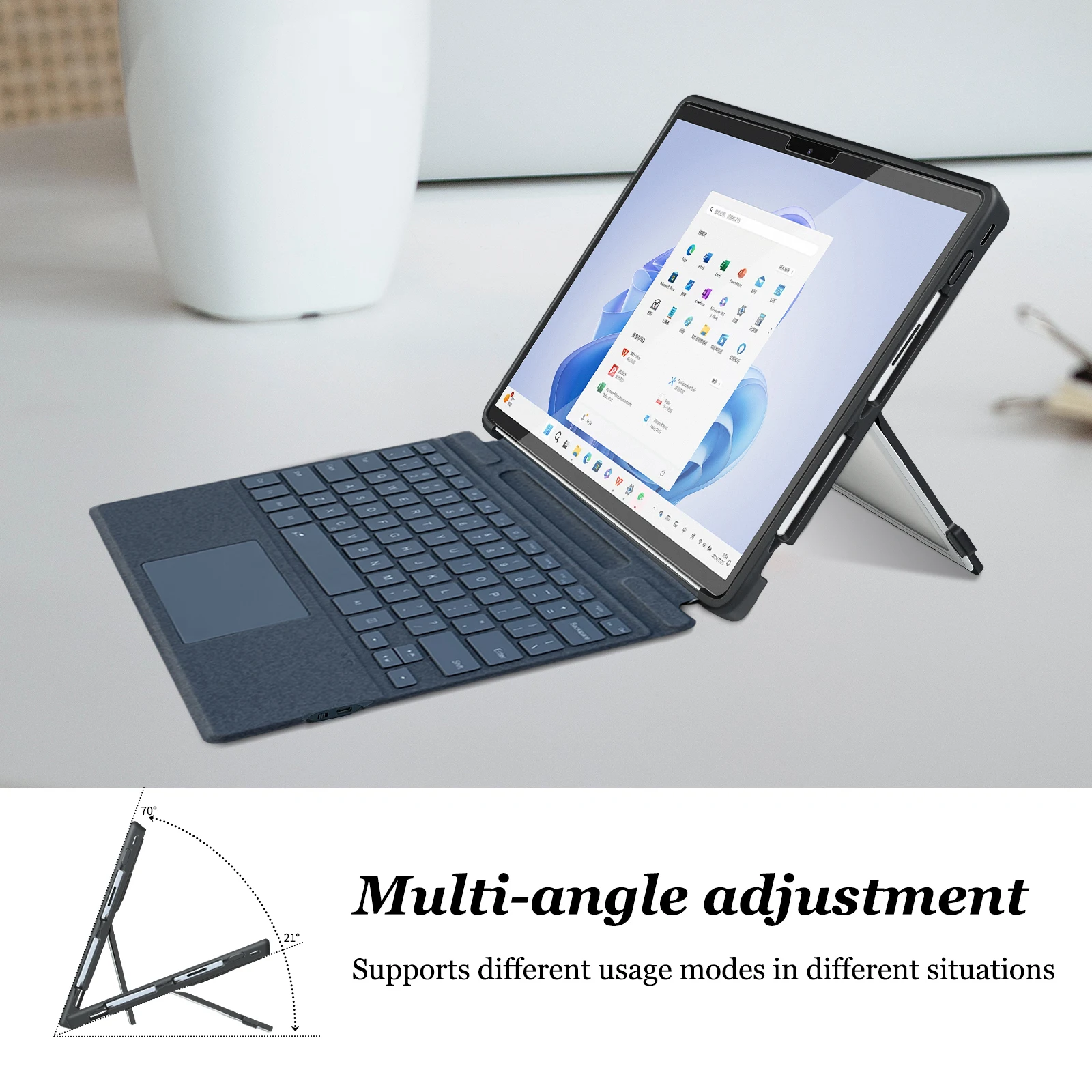 

13-дюймовый универсальный защитный чехол с регулируемой встроенной подставкой, подходящий для Microsoft Surface Pro 11, Pro 10, Pro 9, Pro 8