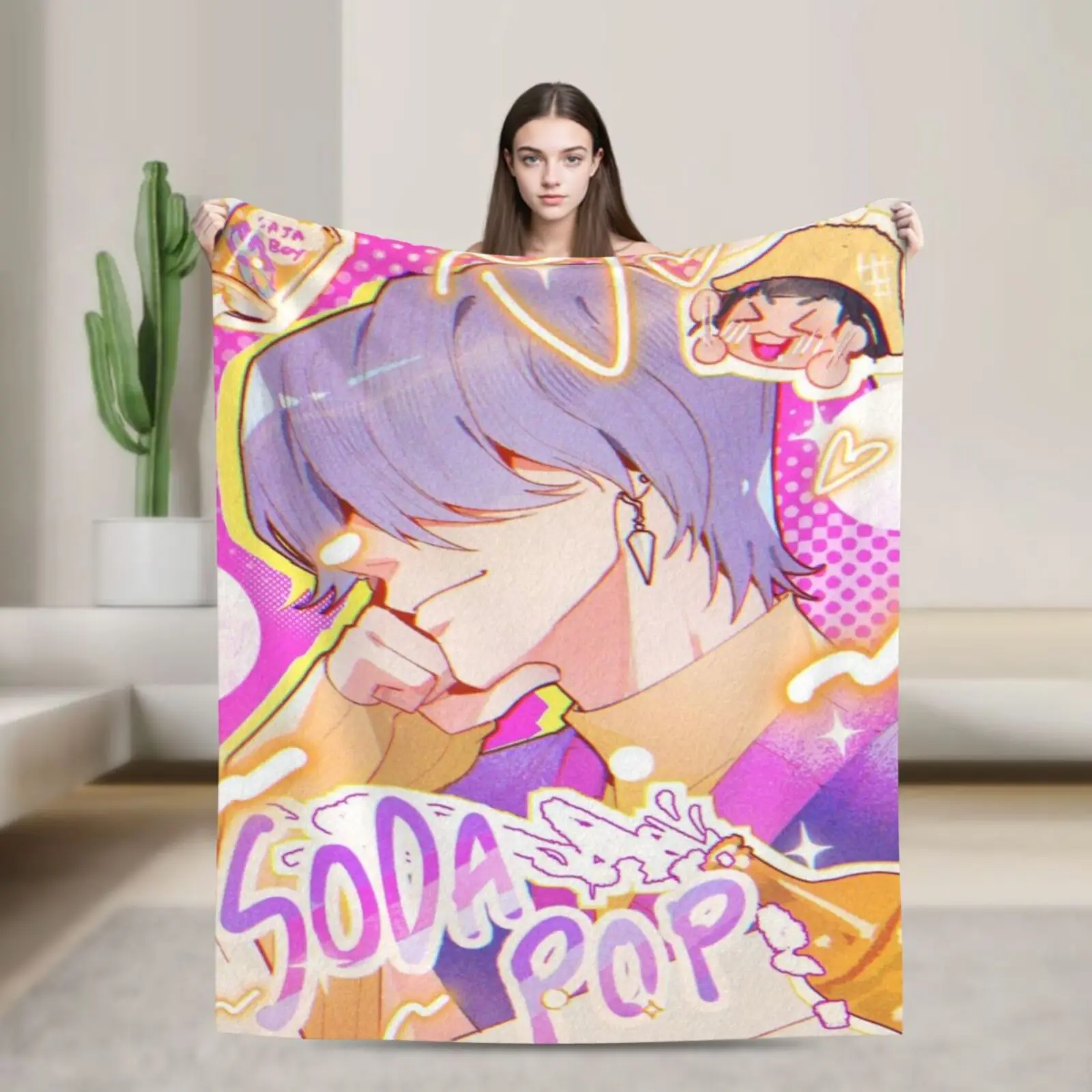 โซดาป๊อป ซาจาบอยส์ โคซี่ผ้าห่มผ้าสักหลาดนุ่มพิเศษ,ยอดนิยม KPOP Demon Hunter อะนิเมะผ้าห่มอุ่นสำหรับห้องนั่งเล่น,ตกแต่งบ้าน