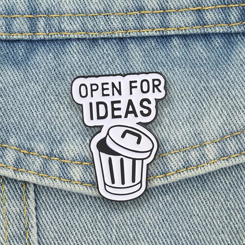 Open For Ideas Trash Can Enamel Pins Sarcastic Funny Office Work Meme Brooches Coworker Lapel Badge Jewelry Gift for Friends