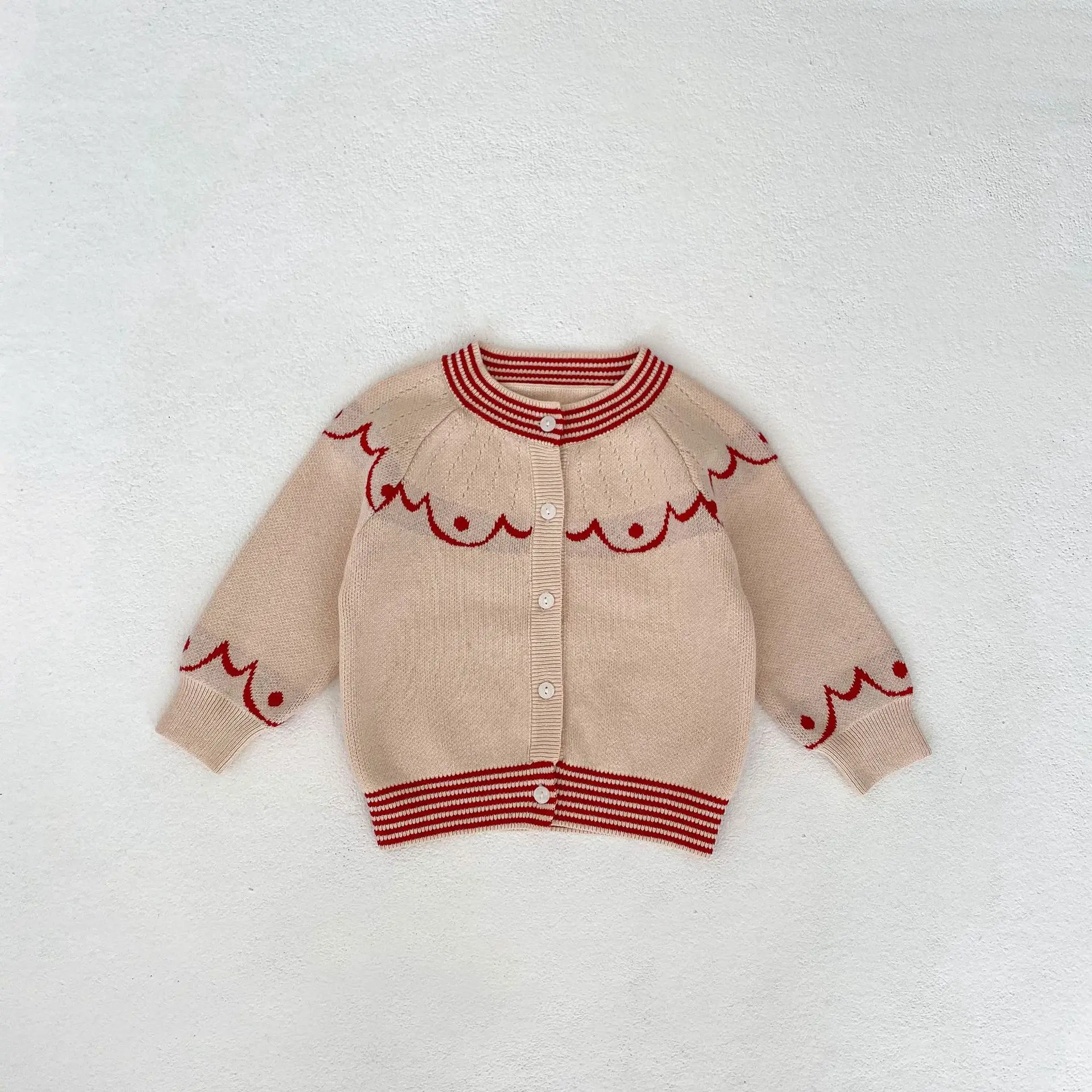 2024 Spring Autumn New Knitted Wave Cardigan Casual Sweater Boy Girl Baby Fashion Cotton Coat Newborn Infant Suspenders Bodysuit