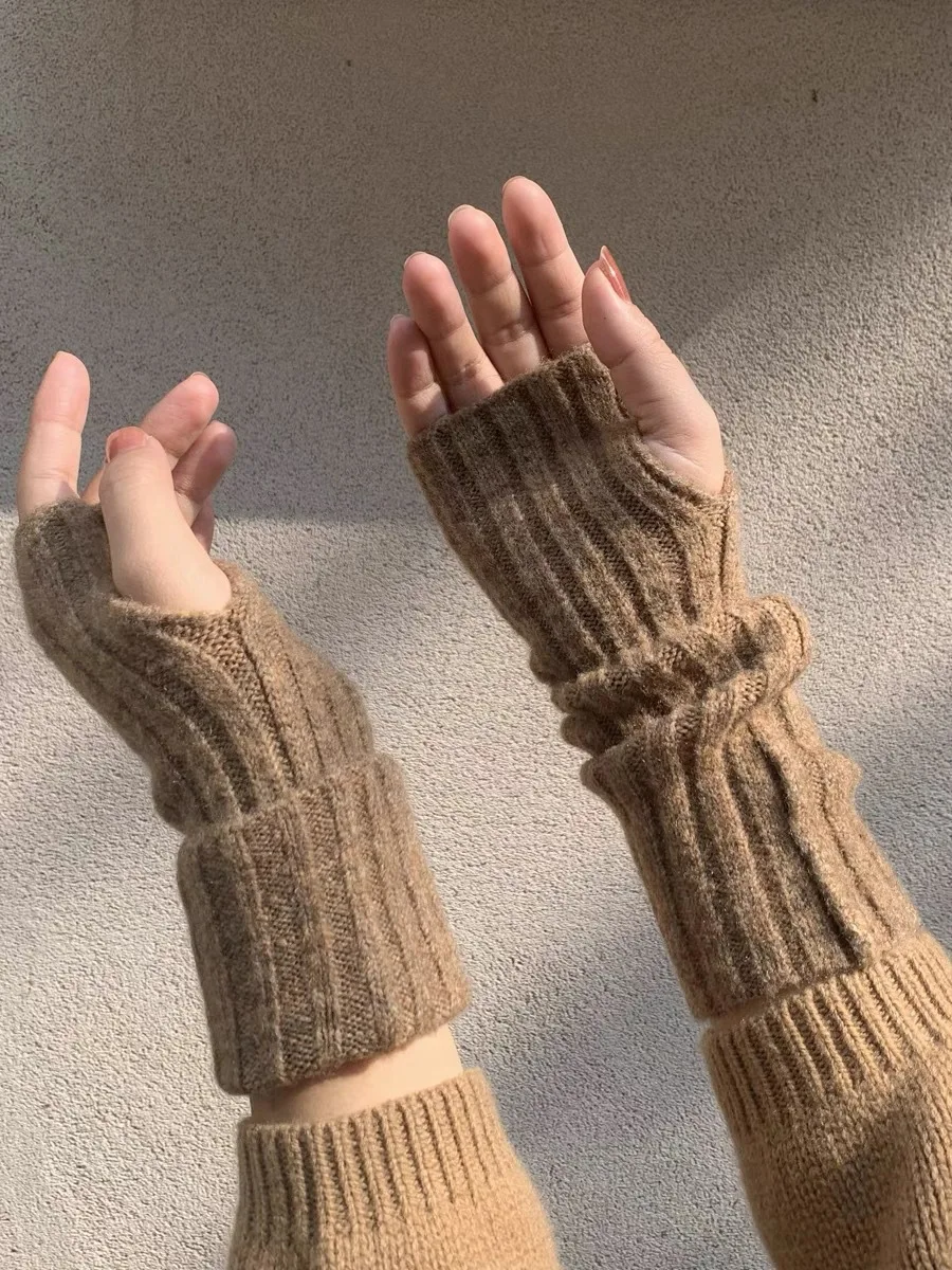 2023 Wool Winter Half Finger Gloves For Women Girls Fashion Soft Wool Knitted Gloves Solid Classic Arm Gloves Fingerless Mittens