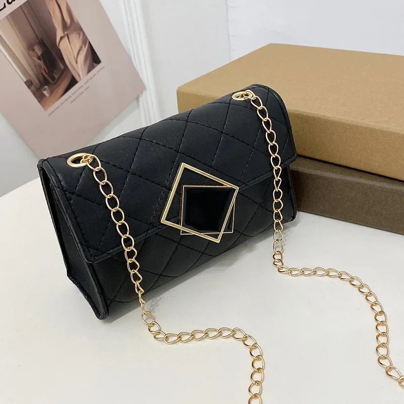 Women's Bag New Fashion Casual High Grade Feeling Checkered Diamond Embroidery Chain One Shoulder Small Square Bag Crossbody Bag