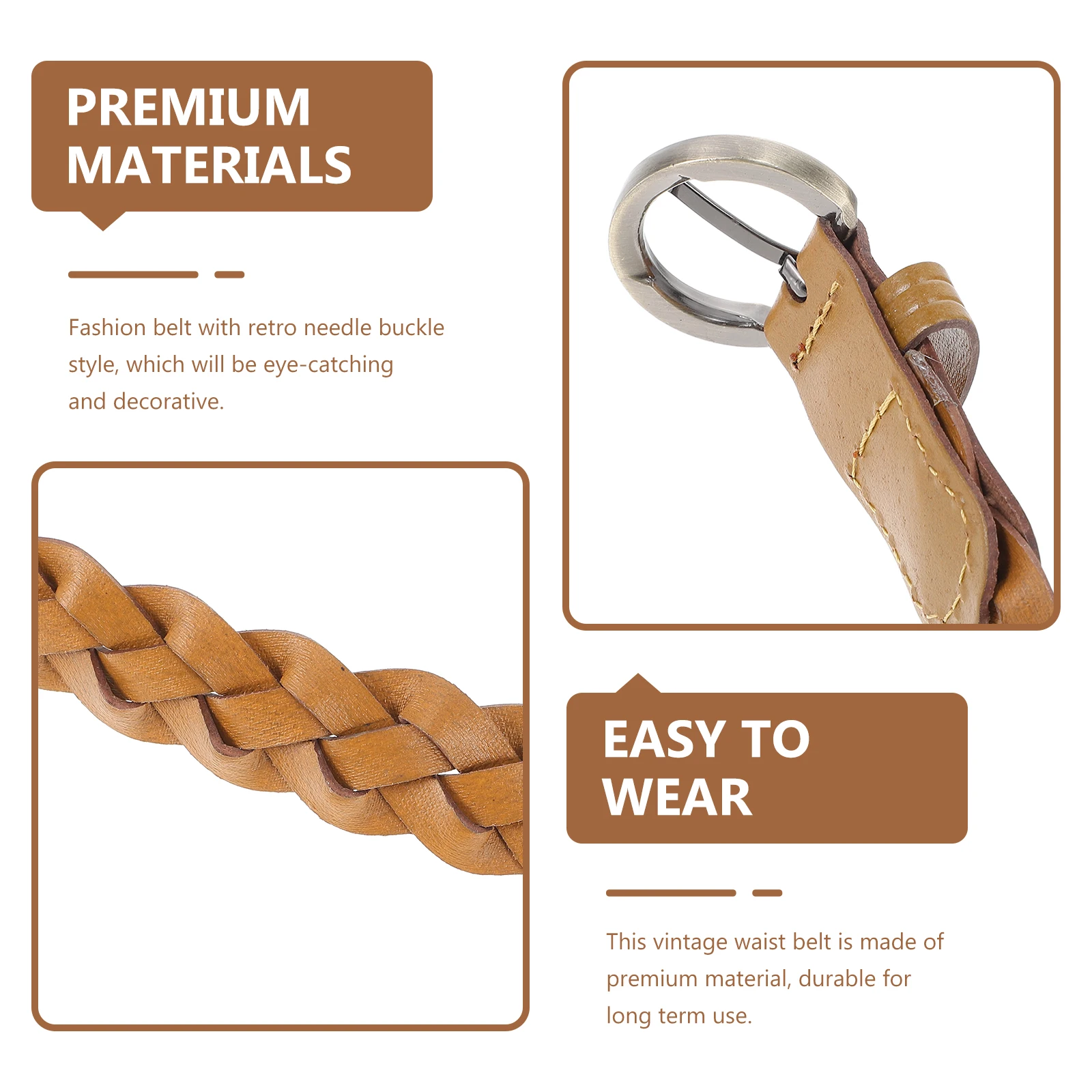 

1pc Woven Vintage Buckle Imitation Belts Thin Adjustable Waist Belt for Women Decorative Style Perfect for Dresses