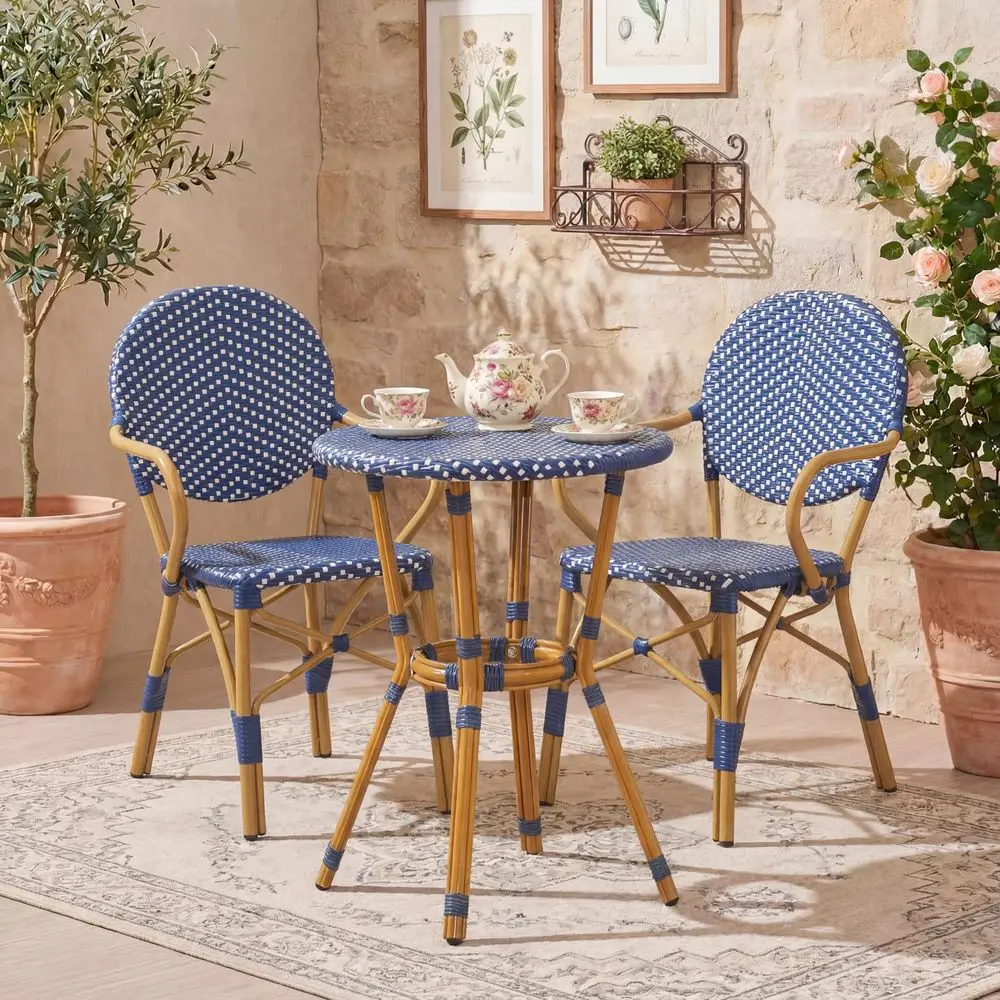 

Bistro Set Outdoor HandWoven Rattan Wicker Bistro Chairs with Table for Patio Porch Garden Aluminum Frame amp Bamboo Print Fini