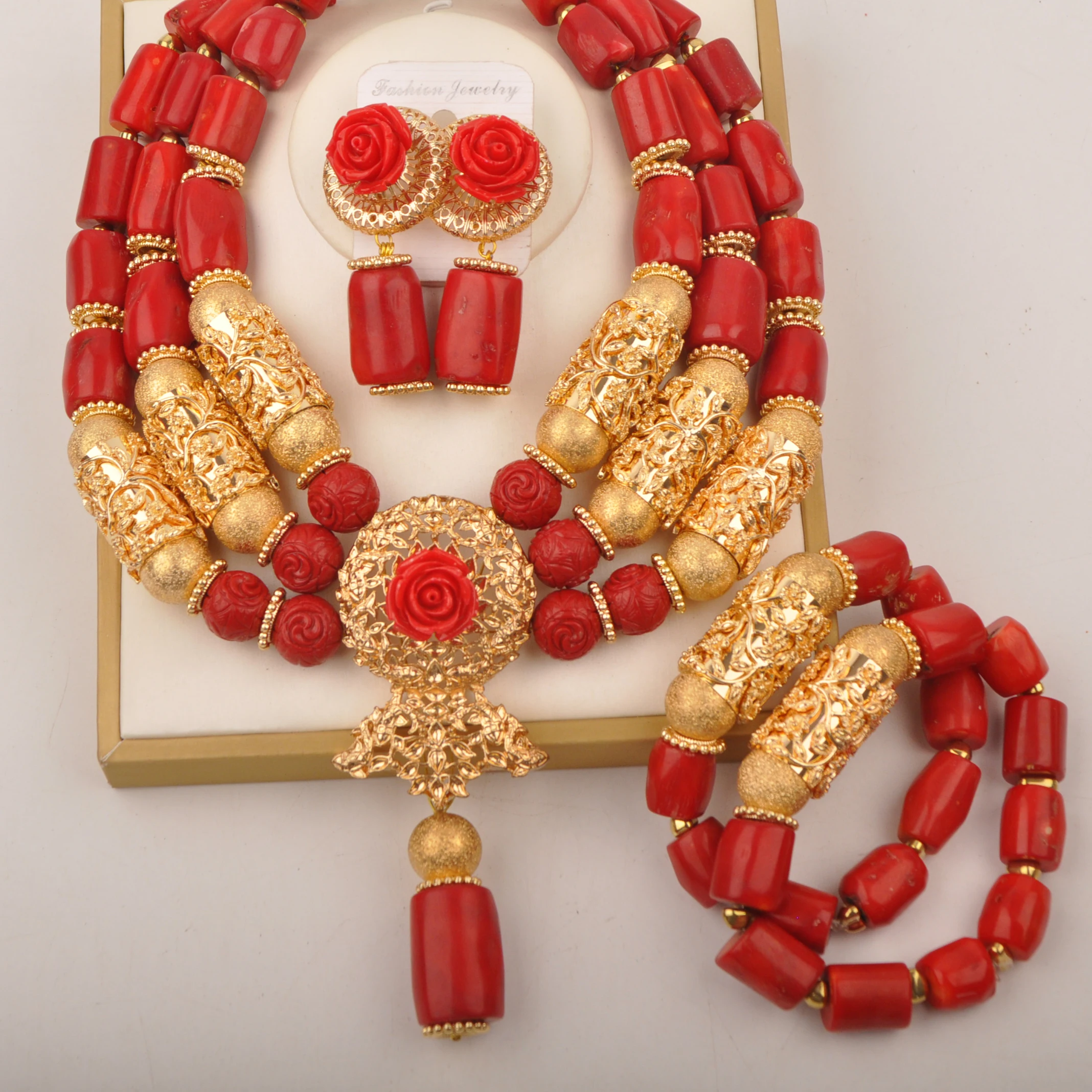 

Nigerian Bride Wedding Jewelry Red Coral Bead Necklace Sets