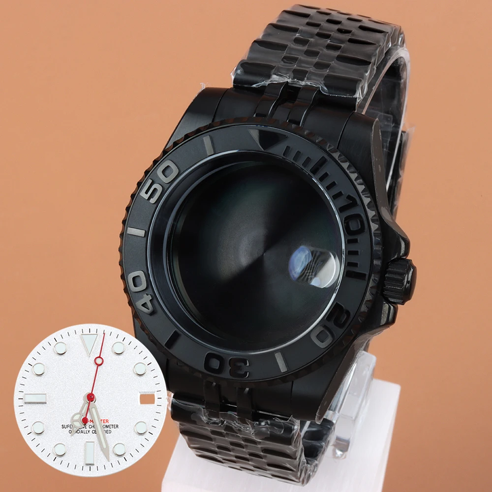 

28.5mm white dial hands Blue Luminous Black Watch Case Stainless Steel Jubilee Bracelet Fit NH34 NH35 NH36 NH38 Movement