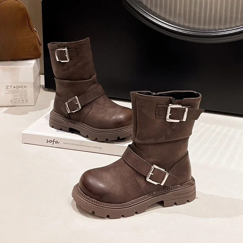 

Трендовые уличные ботинки принцессы в стиле ретро для девочек, зимняя распродажа, детские плюшевые ботинки на платформе, модные универсальные детские хлопковые ботильоны