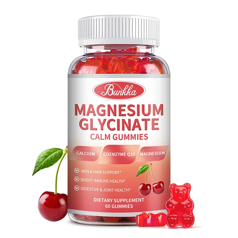 

Bunkka Magnesium Glyciniate Gummies with Calcium Pottasium Vitamin Coq10 Bone Joint Brain Health Muscle Cramp Sleep Quality