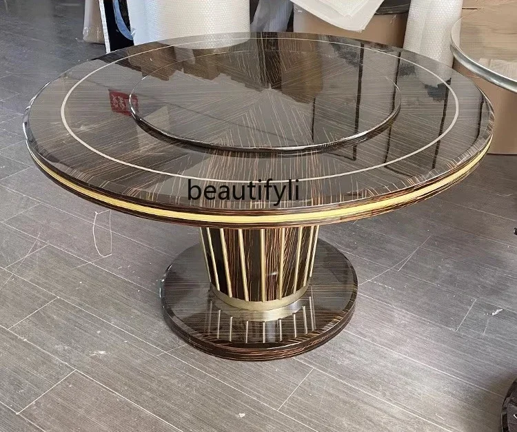 

Italian light luxury round dining table modern American solid wood dining table villa large-sized restaurant dining table2936