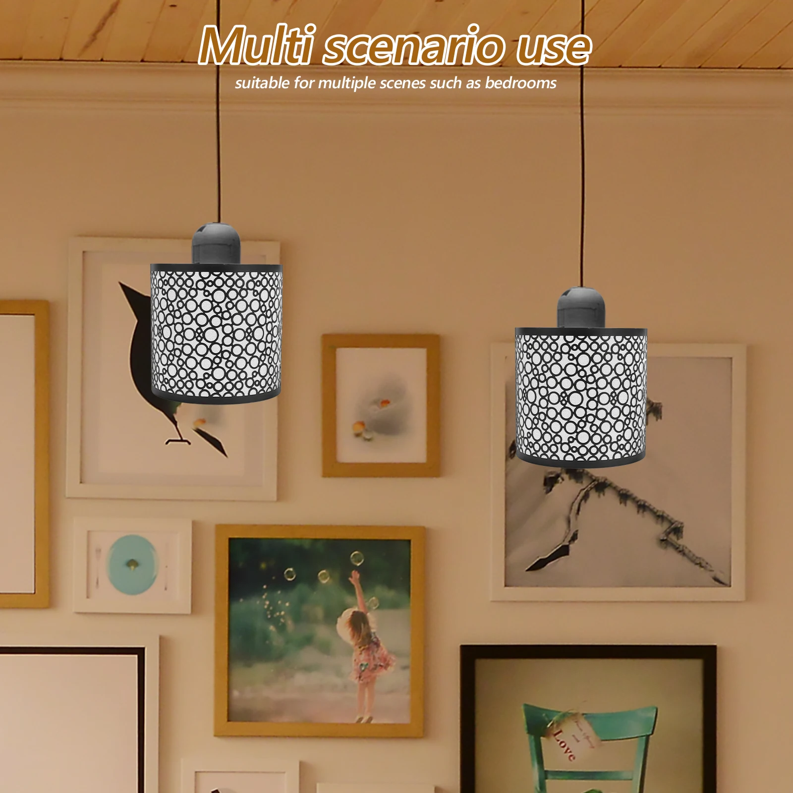 

Chandelier Shade Drum Lamp Black (black)) Lampshade Iron Modern Bedroom Cylinder Bedside Blackout Ceiling Light