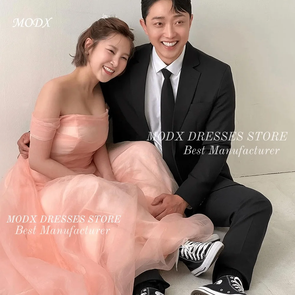 

MODX Simple Peach Color A-Line Korean Wedding Dress Off-shoulder Bridal Gown Floor Length Customized Vestidos Novias Boda Women