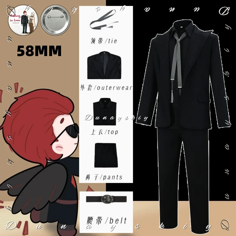 

Good Omens Crowley Demon Cosplay Costume Black Suit Tassel Tie Halloween Cosplay Uniform Men Masquerade Roleplay Fancy Dress
