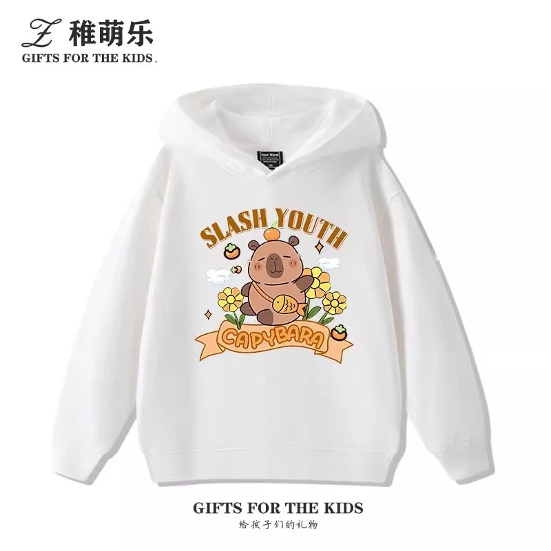 

Capibara Capybara cartoon male and female cute hooded sweatshirts for children, autumn and winter casual loose fleece clothes