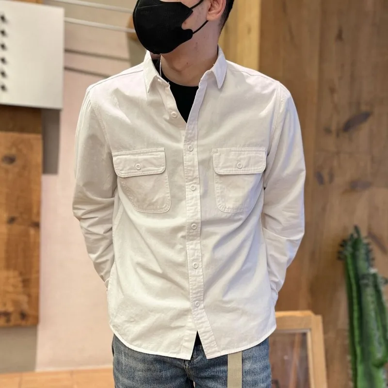 

Весна и осень 2024, новый стиль, рубашка с длинным рукавом и карманом для рабочей станции, повседневный мужской однотонный кардиган, универсальный топ