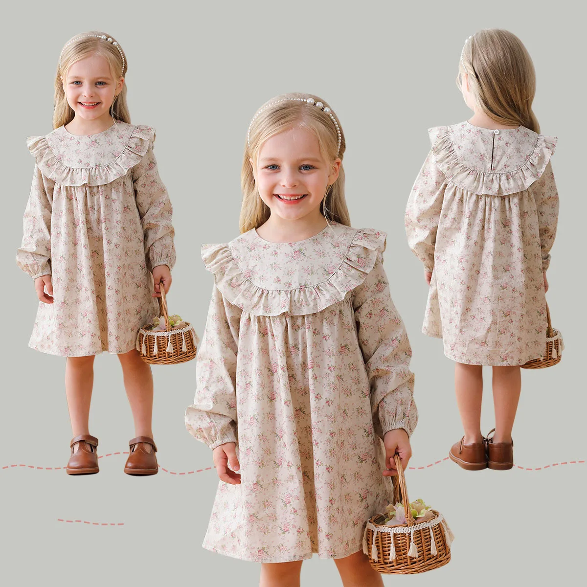 

Korean Version Baby Girl Clothing Autumn Casual Dresses For Children Fashion Prints Sweet Princess Dress Long Sleeve Kids Costum