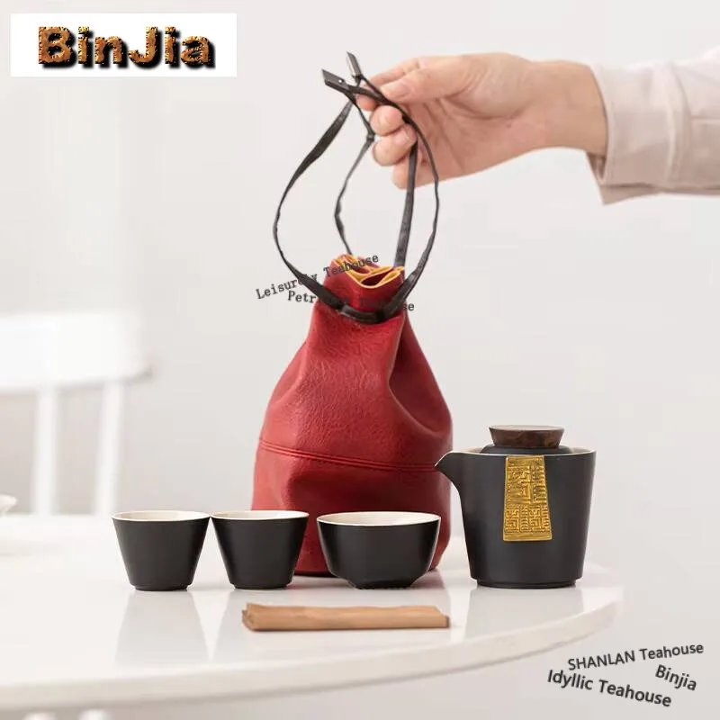 

The Year of The Dragon Travel Tea Set Kit Handmade 1 Pot 3 Cups Tea Maker Tea Set Portable Bags Chinese Tea Set Decoration Gifts