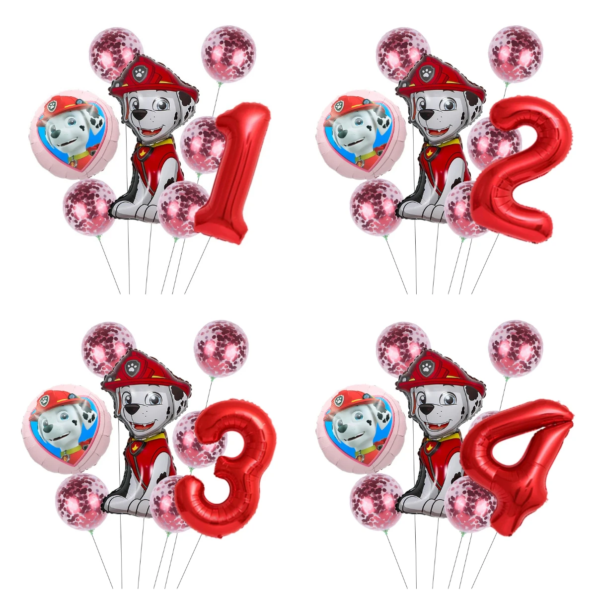 7 Globos de Látex con Confeti de Rosas Rojas de PAW Patrol, Globos de Cumpleaños para Niñas, Decoración para el Hogar