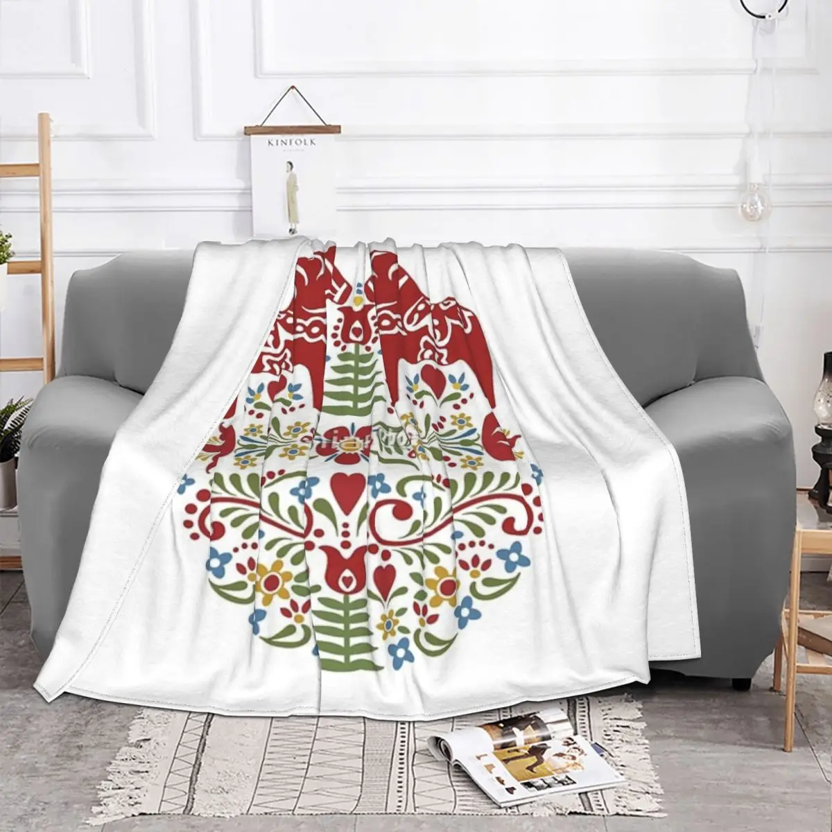 Scandinavian Dala Horse Four Seasons Universal Blanket Air-Conditioned Room Can Be Covered Mother's Day Gift