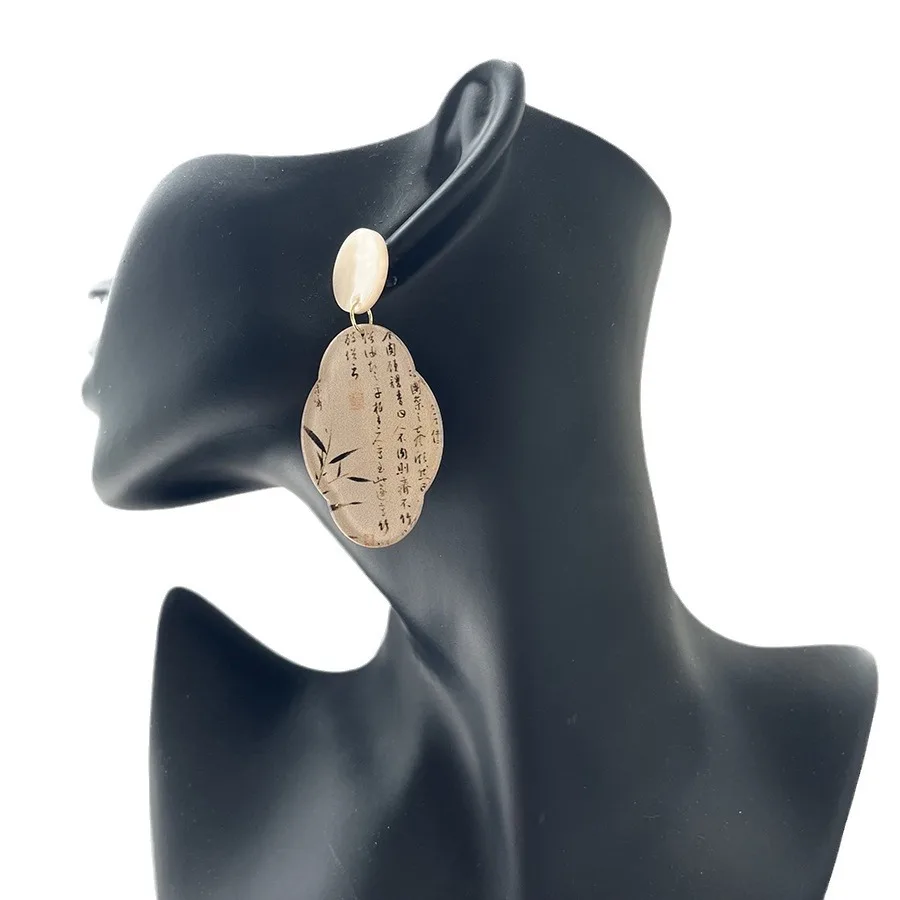 Guofeng الأقراط النمط الصيني الجديد الخيزران الحبر اللوحة قلادة الأقراط مزاجه Guochao الأقراط النمط الصيني كله