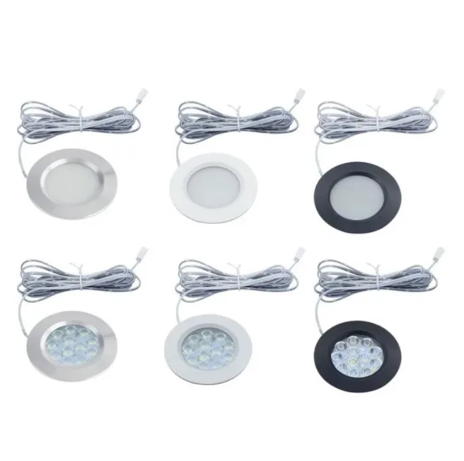 

Under Cabinet downlights Puck Light 12V 3w Round Aluminum Shelf Kitchen Closet Lamps LED Lighting Night Showcase Counter Lamp