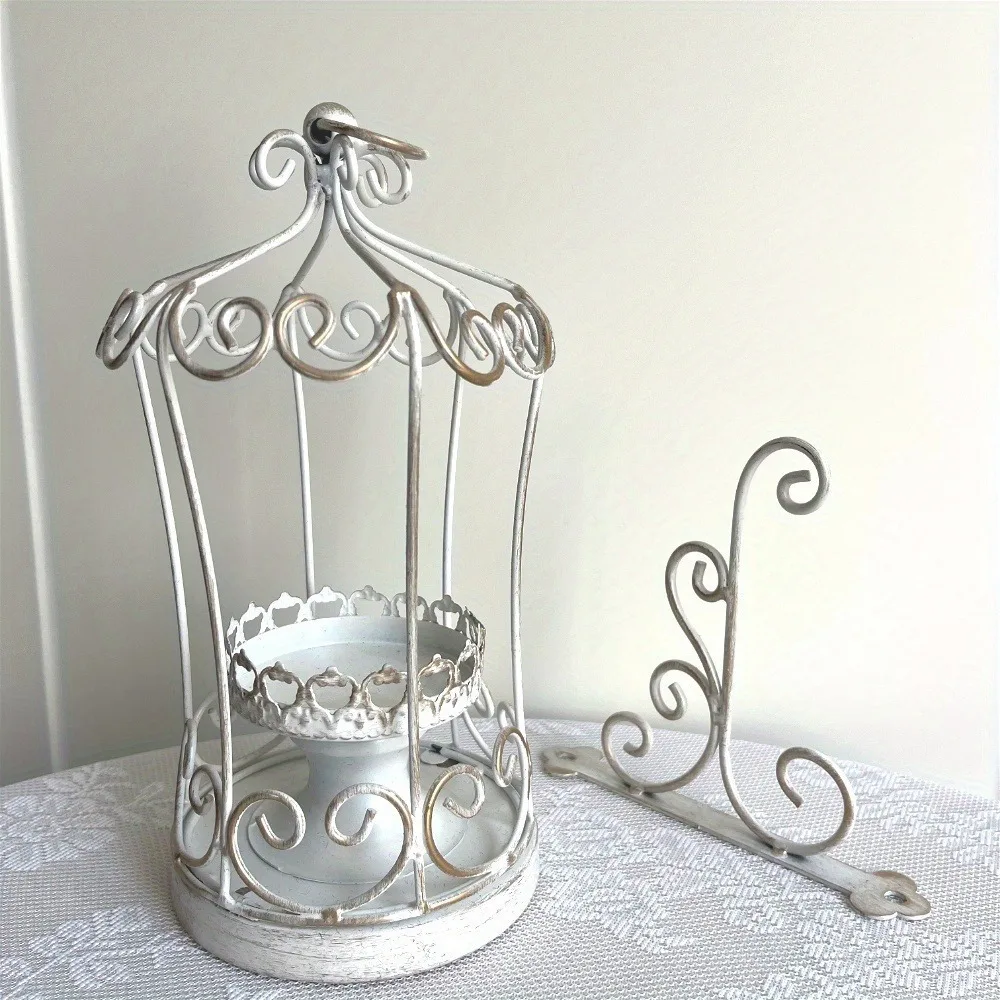 Retro Birdcage Shape Candle Holder European Style Rustic Hanging Candlesticks Hollow Out Wall-Mounted Candle Holders Photo Props