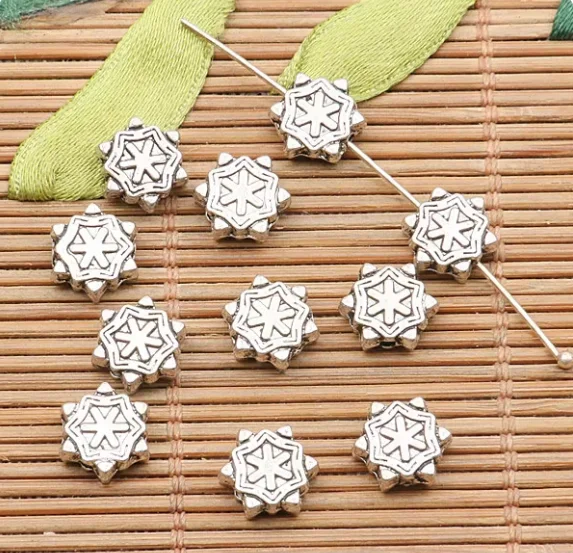 

50pcs 9mm Alloy tibetan silver 2sided Snowflake Pattern spacer beads for jewelry DIY HWEF2590