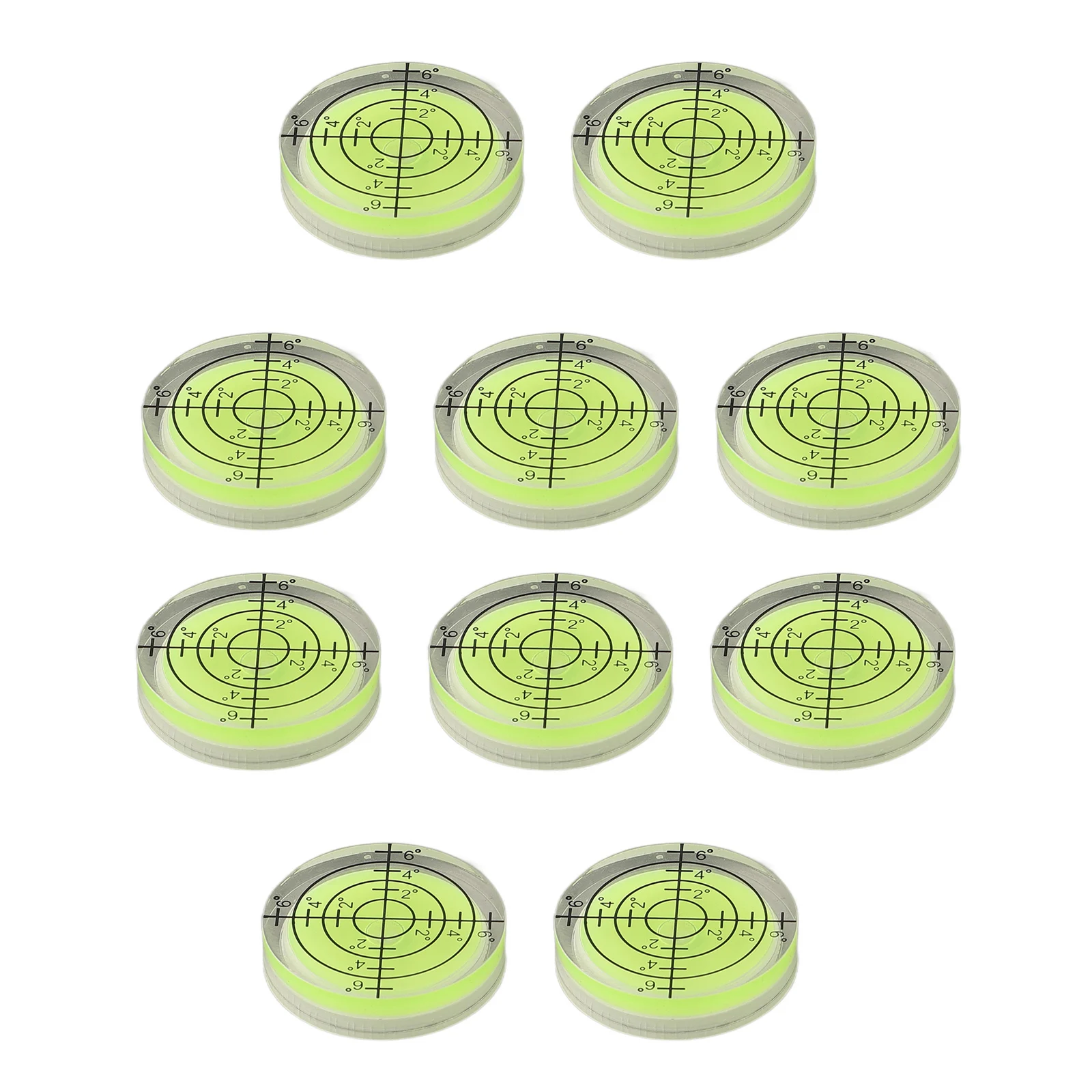 10 Stück Wasserwaage 32 x 7 mm für Wasserwaage, Fläschchen, Messgerät, Werkzeuge, kreisförmig, Acryl, klar, schwarz, Referenzlinie 20 ° -30 °