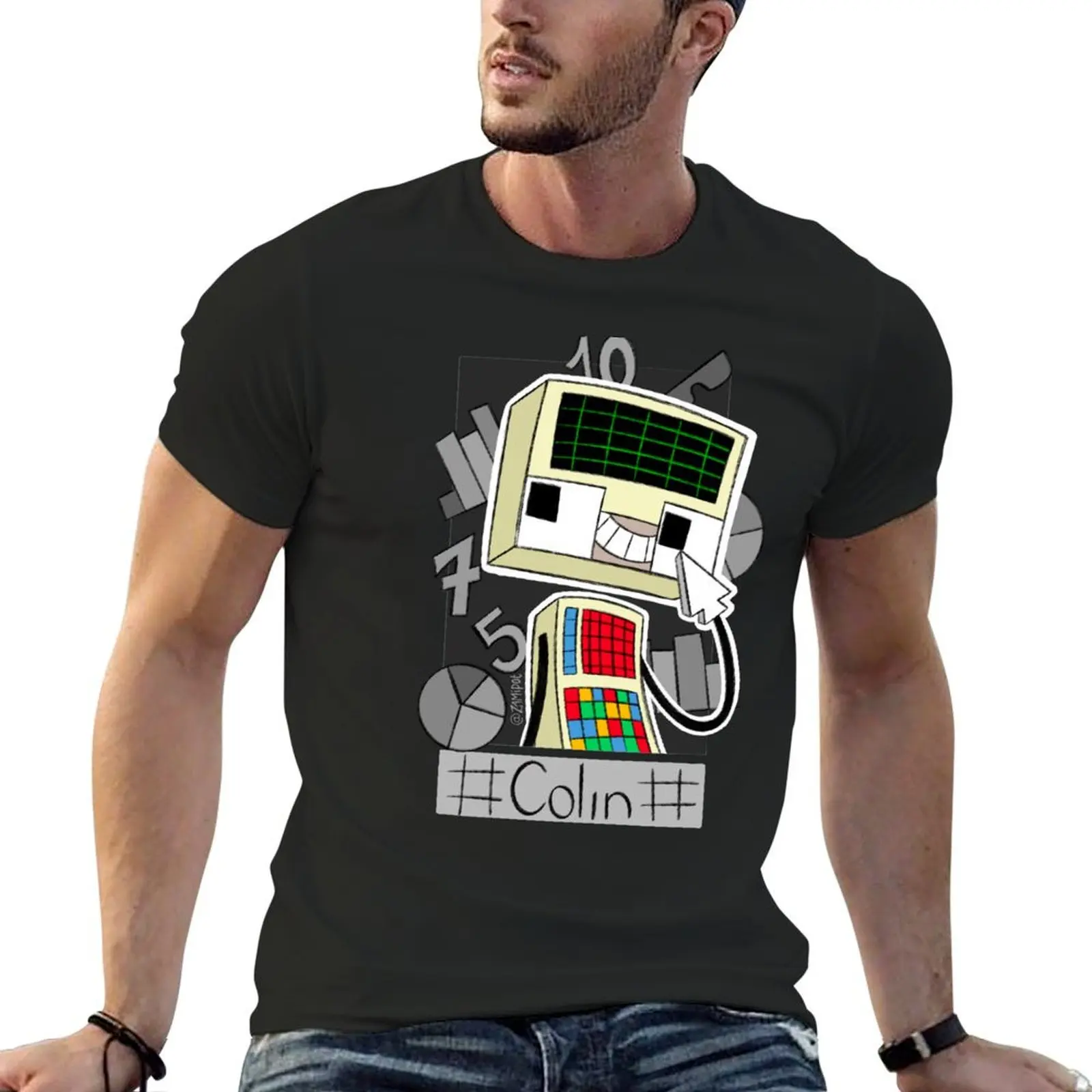 [DHMIS] Colin the Computer T-Shirt quick drying shirts graphic tee plain black t-shirts for men