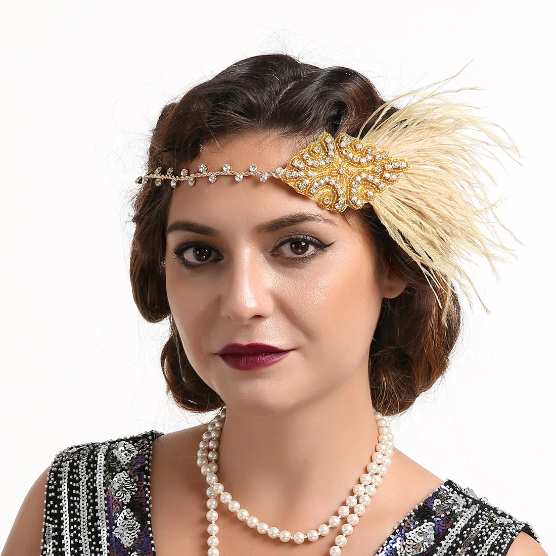 

Vintage 1920 Flapper Girls Ballroom Latin Dance Party Headband Peacock Feather Rhinestone Hair Band for Women Girls