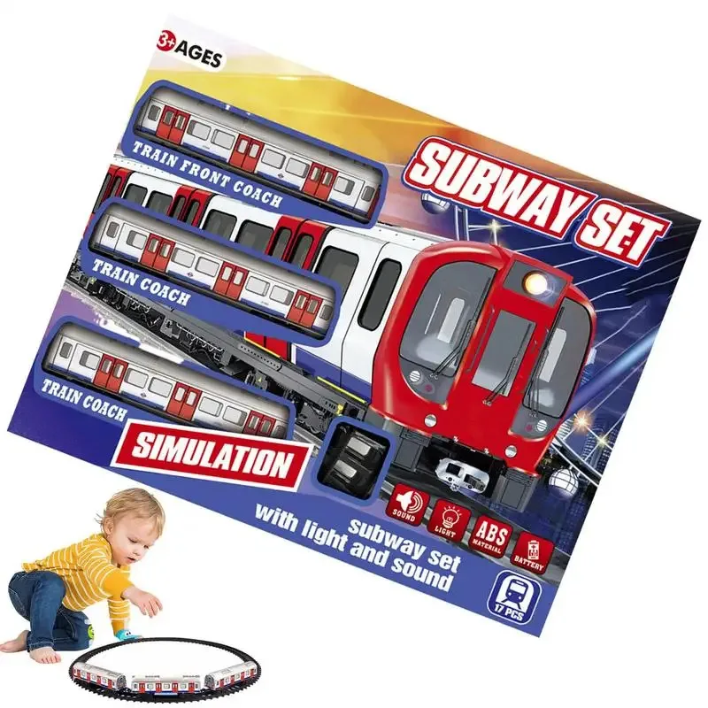 TEMIKIDS Toddler Train Set Toddler Train Track Toy Educational Electric Retro Subway Playset With Light And Sound For Kids Aged 