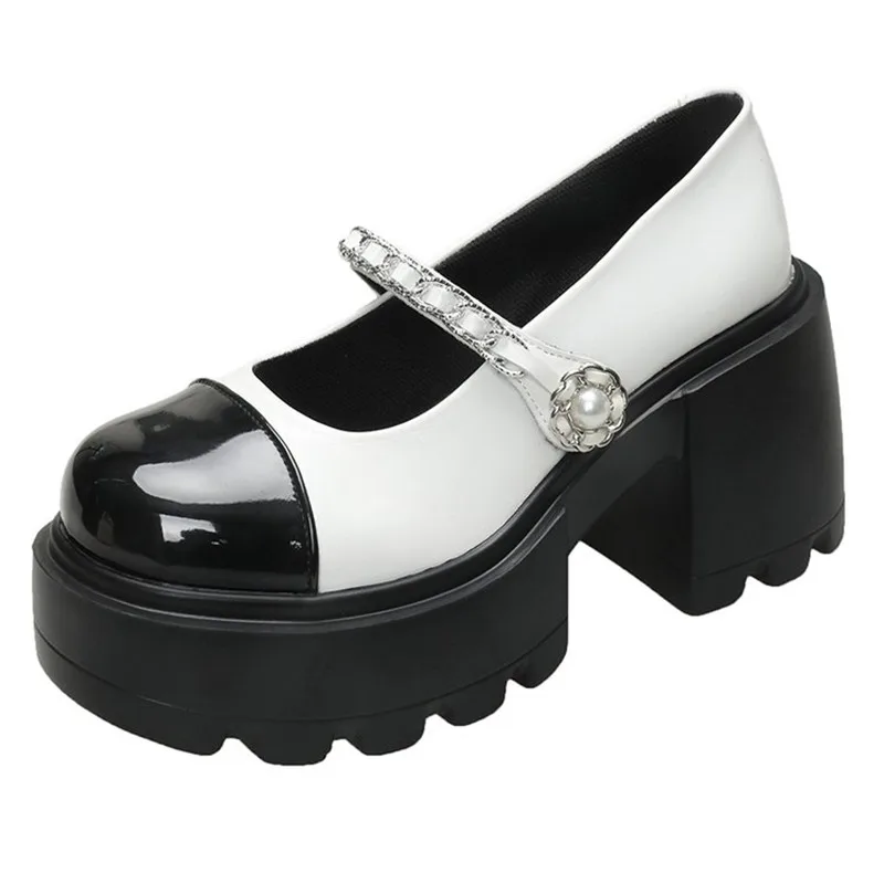 Women Shoes Loafers Punk Pearl Ladies Pumps Block Heel Round Toe Evening Chunky Heels 2025 Fashion Beau Today with Discount Shoe