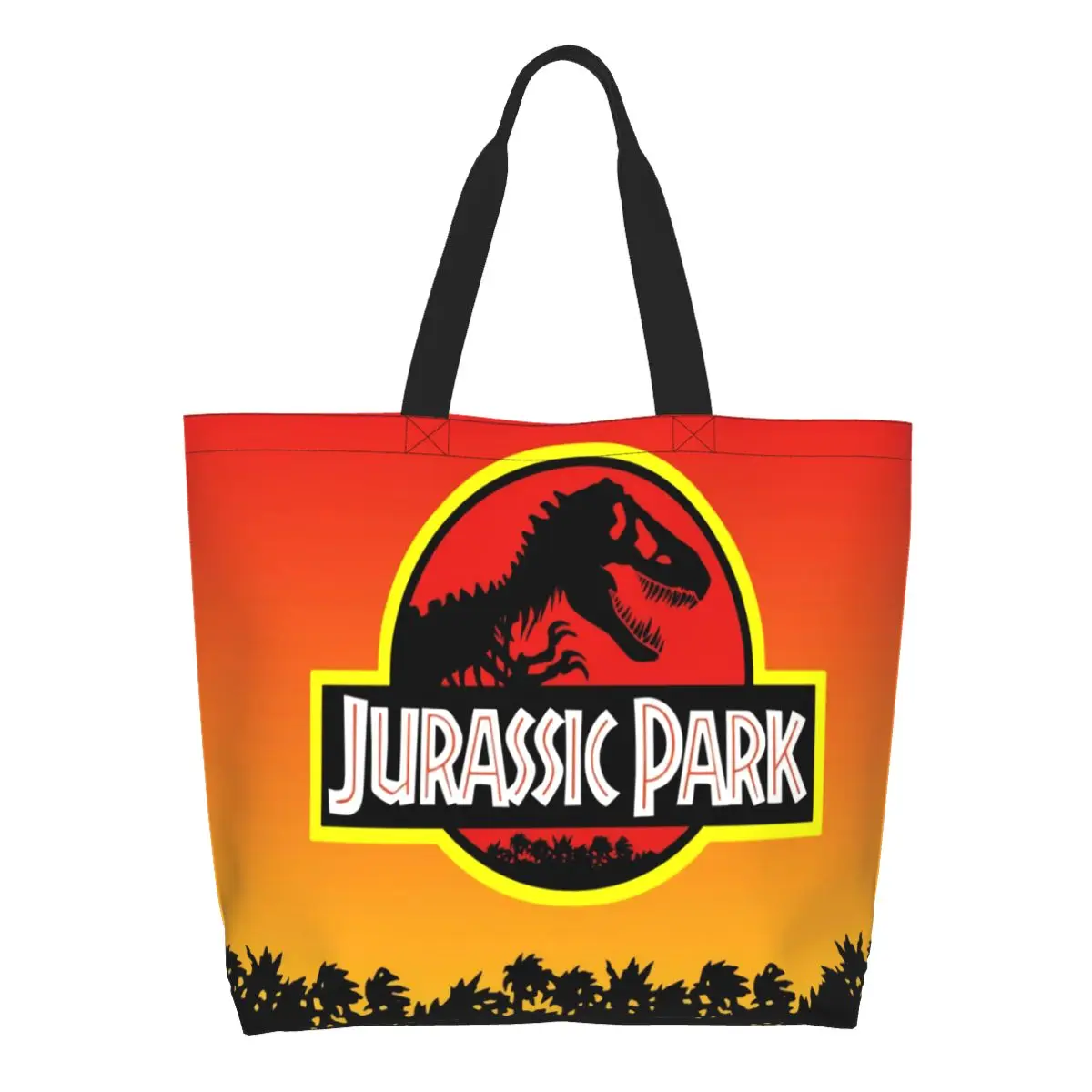 Funny Print Jurassic Park Logo In Yellow Orange Shopping Tote Bags Recycling Canvas Shoulder Shopper Ancient Animal Handbag