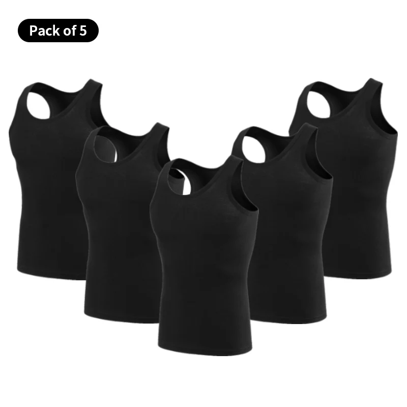 5-Piece Men's Pure Cotton Sports Vest Solid Color Classic Four Seasons Thin Joker Sleeveless Slim Vest Youth Fitness Running T