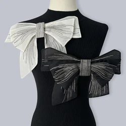 Big Black White Chiffon Bow Brooch  Patches Clothing Party Accessories Handmade Applique Repair Collar Sewing Crafts 17*27CM