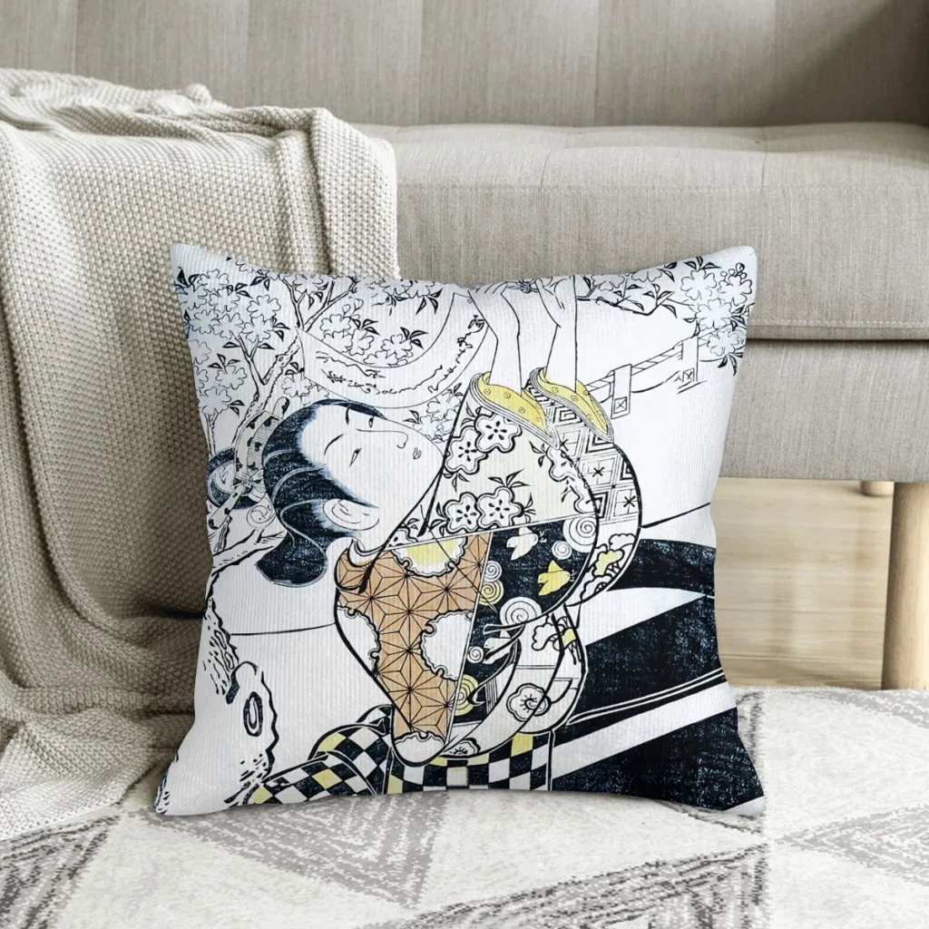 Ishikawa Toyonobu Hanging A Poem On A Cherry Tree Japanese Style Art Polyester Cushion Cover Decorative Throw Pillowcase