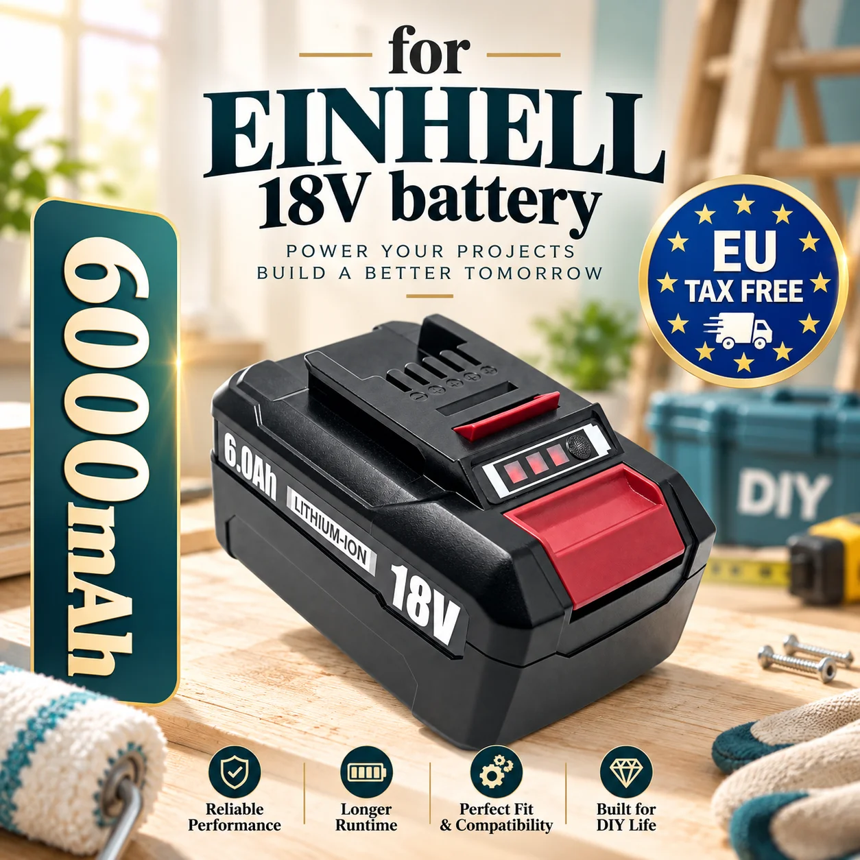 18V 6,0Ah Akku-Pack kompatibel mit Einhell Power X‑Change 4511396 4511437 neu PXBP‑600 PX‑BAT52 Akku für kabellose Elektrowerkzeuge Li‑ion