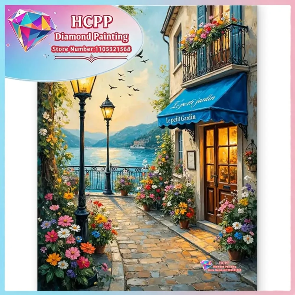 Straßenlandschaft Diamant-Malerei-Set Quadratische Runde Diamanten 5D DIY Mosaik Handgemachte Kunst Einzigartiges Exquisites Geschenk Handwerk Heimdekoration