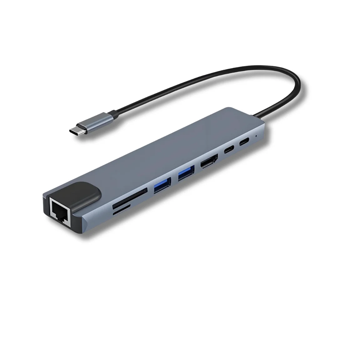 YOUTRADE 8-in-1 USB-C-hub |   4K HDMI, 100W PD, Ethernet, SD/TF-kaartlezer voor MacBook/Windows/Laptop
