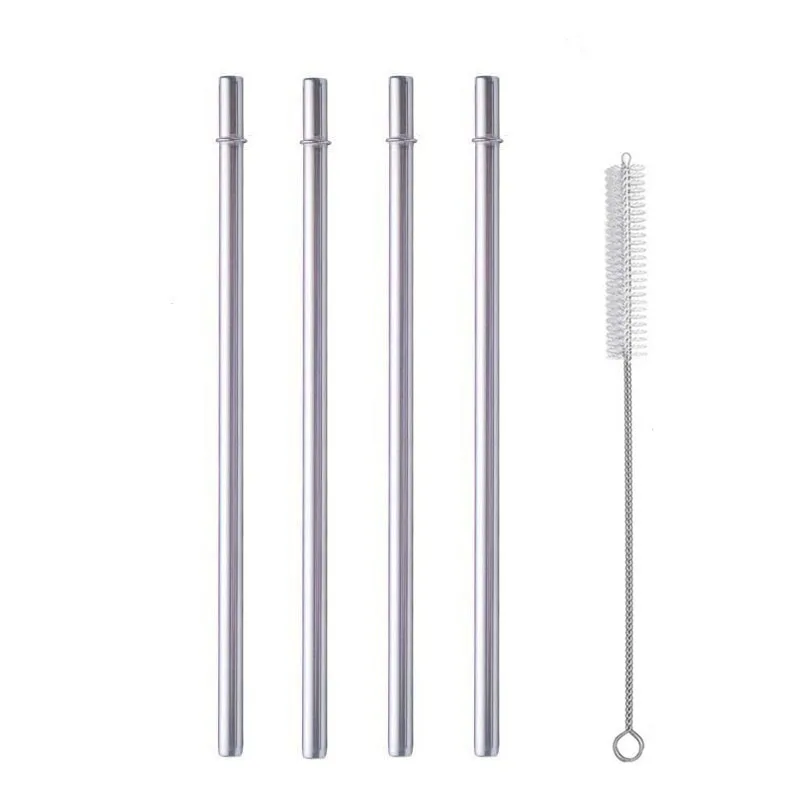 4pcs Stainless Steel Reusable Straws with Cleaning Brush 9.5-inches Straight Metal Straw for Tumbler Mug Cup with Stopper