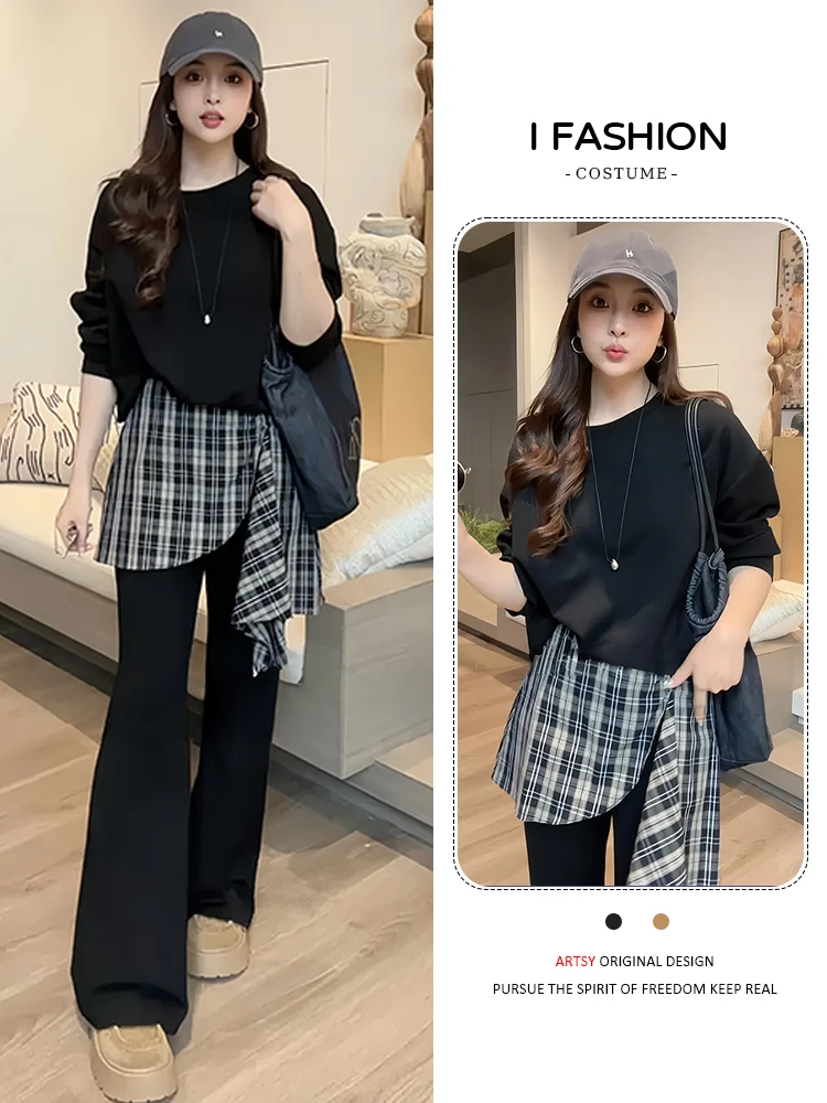 

Chic Casual Ladies' Set 2025 New Sle Oblique oulder Sweatirt And Bell Bot Pants Early Autumn Unique Super Beautiful Set