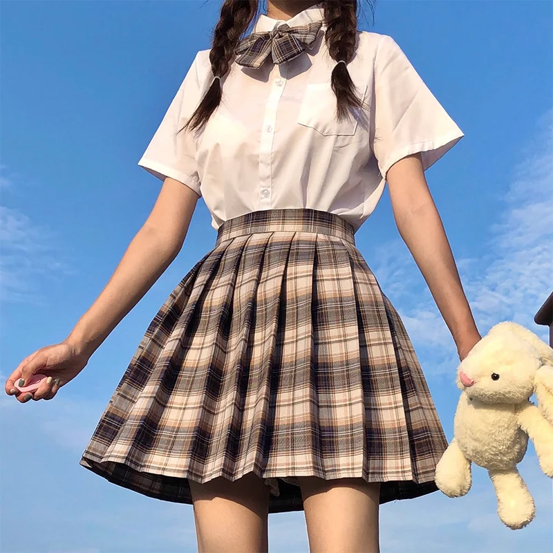 Japanese School Girl Uniform Pleated Mini Skirt School Uniform High Waist A-Line Plaid Skirt Sexy JK Uniforms Sailor Suit Woman