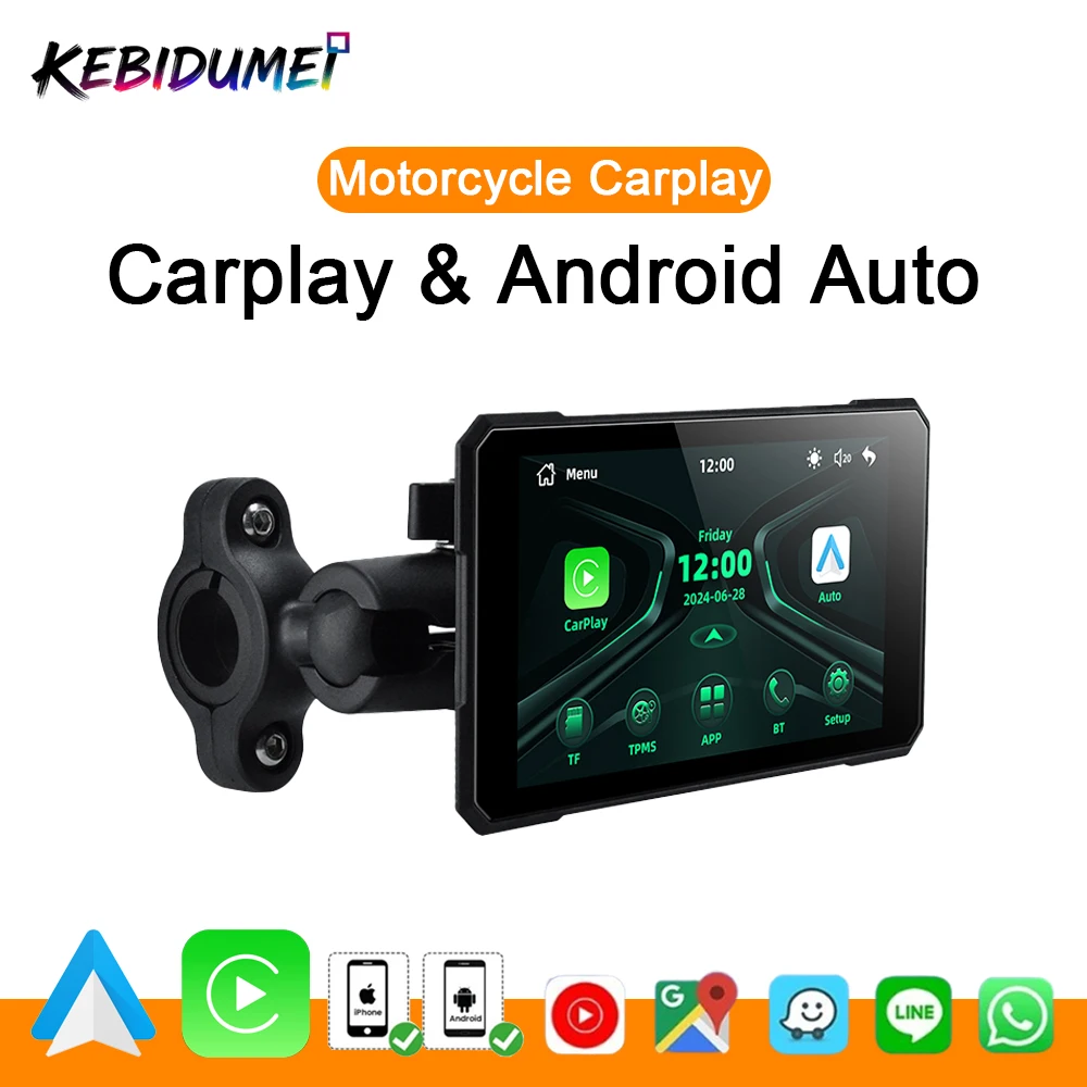 

KEBIDUMEI 5inch Motorcycle Carplay Wireless Android Auto Digital Screen Dashboard Bluetooth 5.0 GPS Navigation Moto Accessories