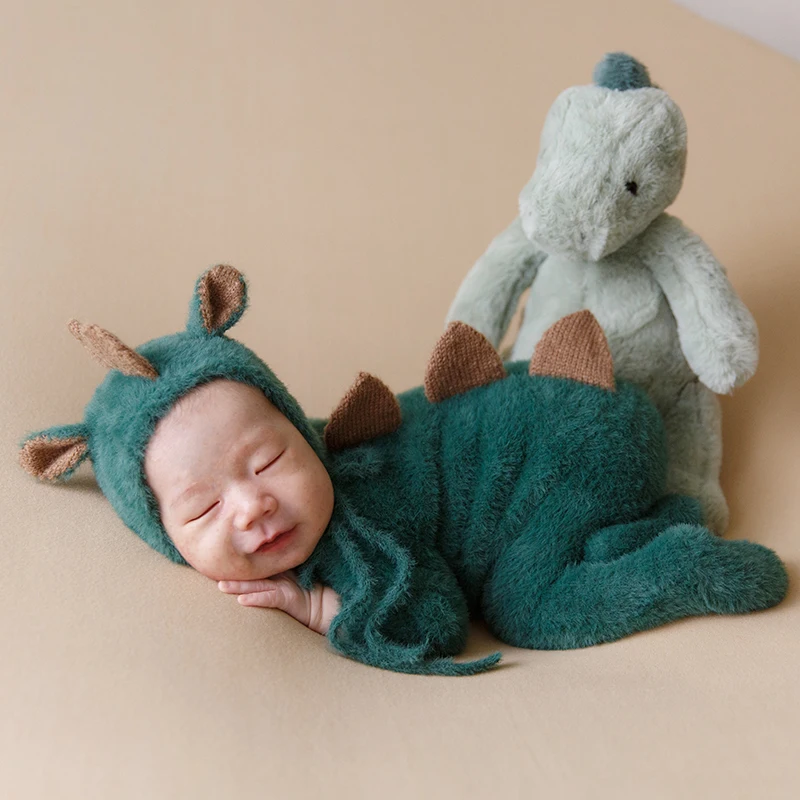 Baby Dinosaurus Kleding Voor Fotografie 3 Stuks Dinosaurussen Pasgeboren Fotoshoot Rekwisieten Gebreide Mohair Muts Jumpsuit Studio Foto Outfit