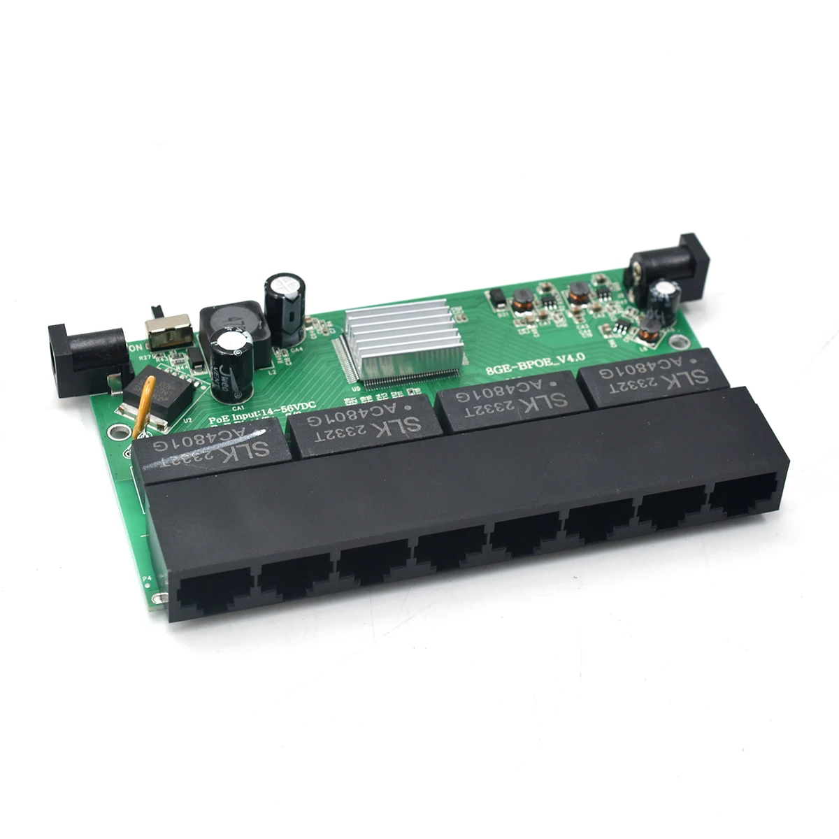 Wanglink FTTH GPON EPON Vlan 10/100/1000M 8 port Reverse POE Switch PCB, DC 12/24/48V in and out RPOE