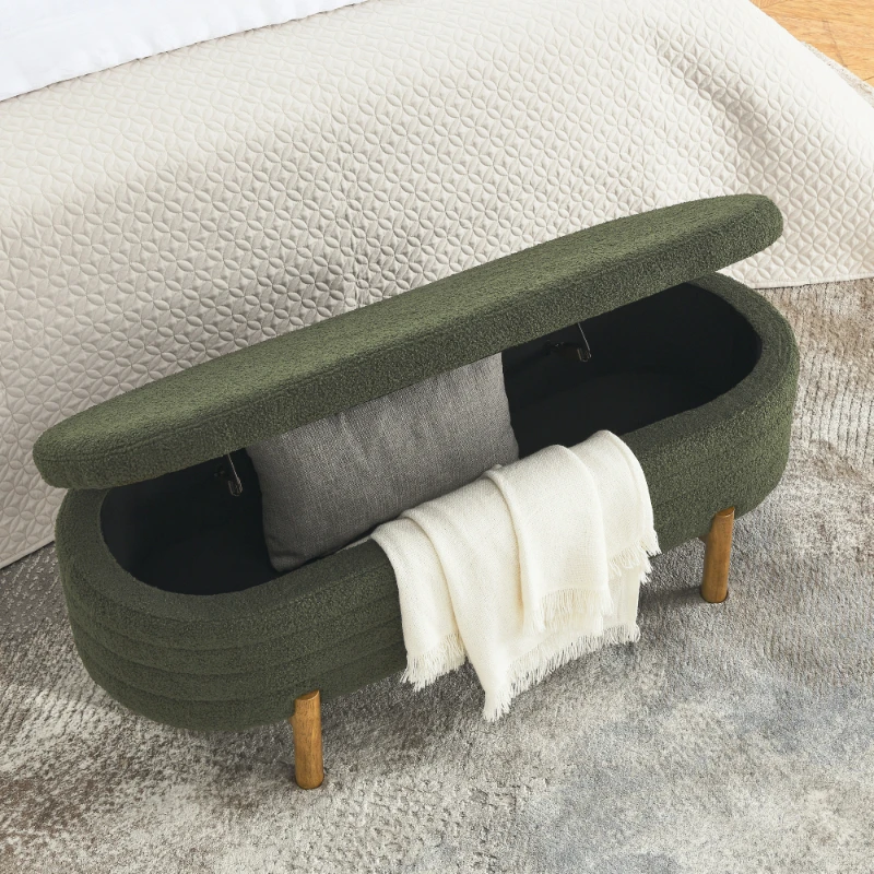 

Ottoman Oval Storage Bench,Rubber Wood Leg, Green(46."x17.7"x10.8")