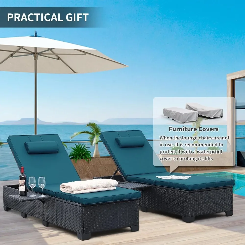 Outdoor Chaise Lounge Chairs Furniture Set of 2 Wicker Recliner   Double Reclining Pool Lounge Chair Adjustable Backrest Lounger