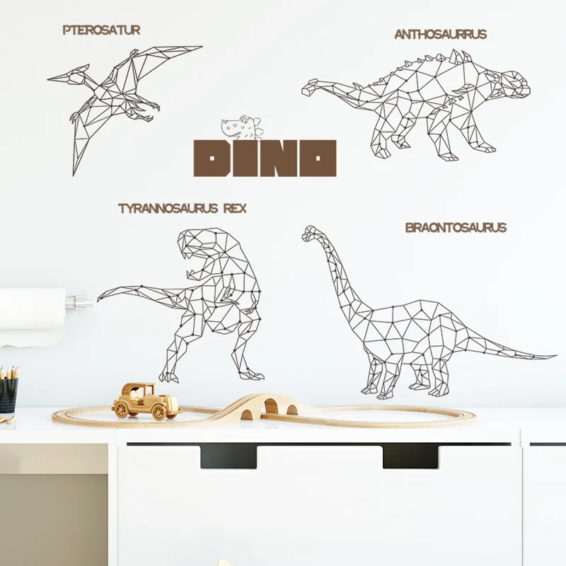 Cartoon personality geometric dinosaur children's room decoration living room porch beautify wall stickers self-adhesive paper